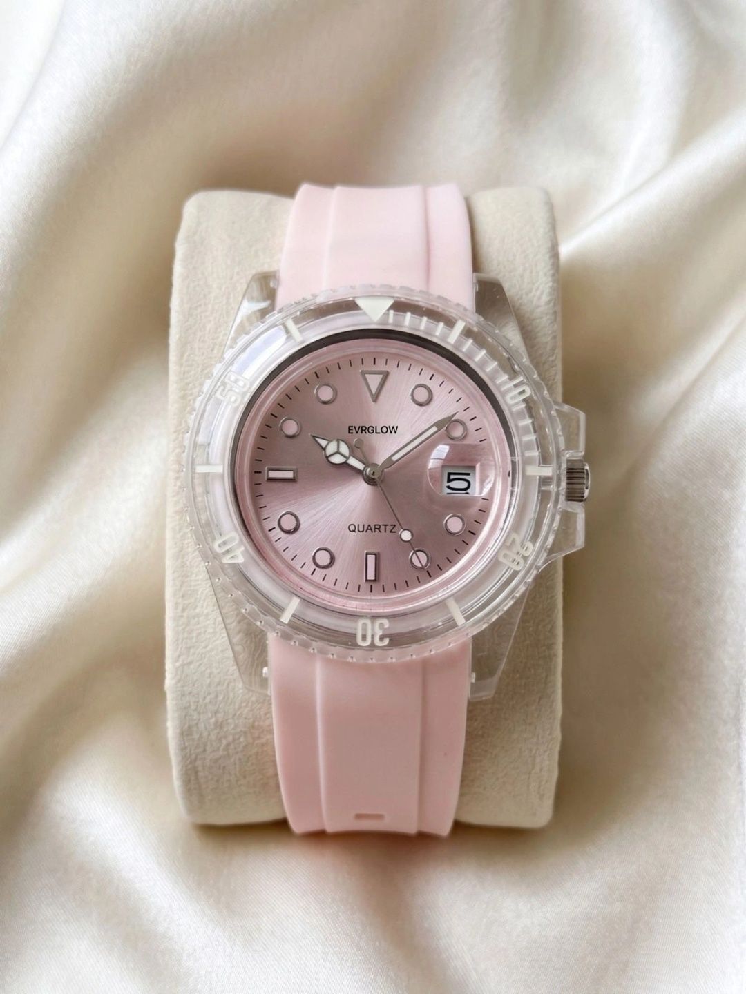 EVRGLOW Women Dial & Stainless Steel Straps Analogue Date Aperture Watch ERW-055-PINK-image-40