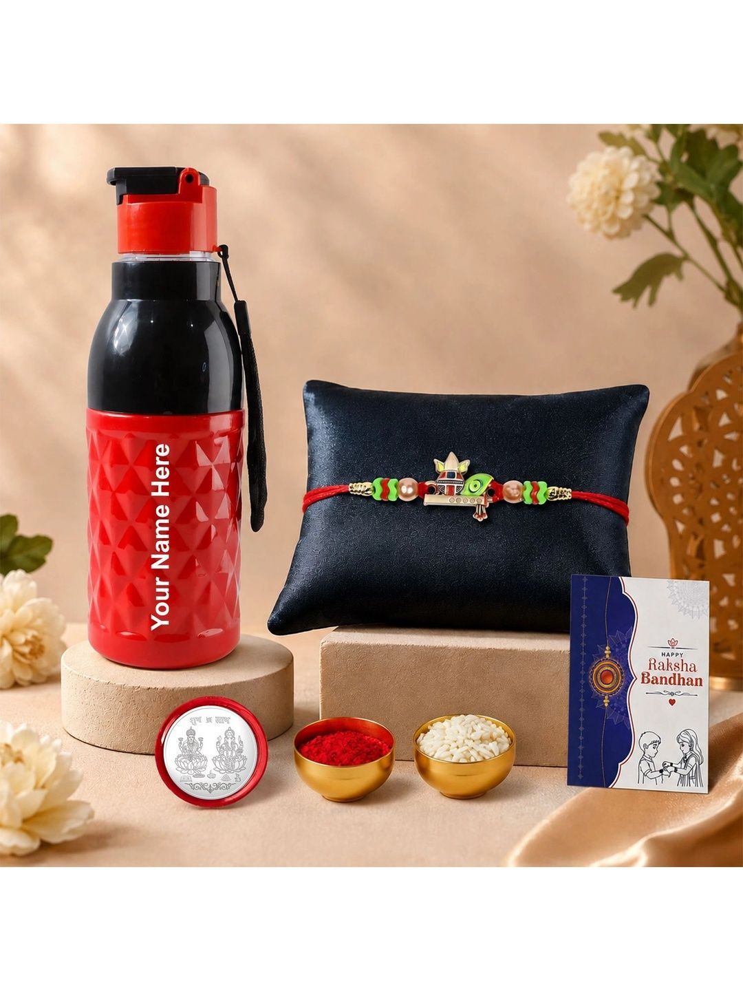 Myntra Elegant Homes Rakhi With Greeting Card Water Bottle Silver Coin & Roli Chawal-picture-27