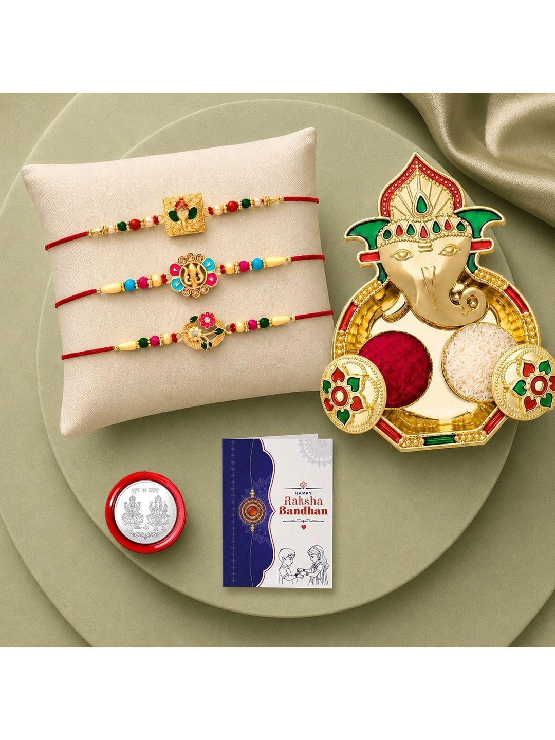 Myntra Elegant Homes Set of 8 Rakhi Gift Set With Silver Coin, Greeting Card & Roli Chawal-picture-23