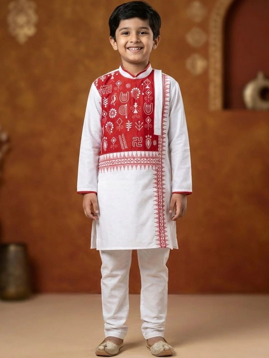 Cae Boys Ethnic Motifs Embroidered Regular Thread Work Pure Cotton Kurta with Pyjamas-picture-12