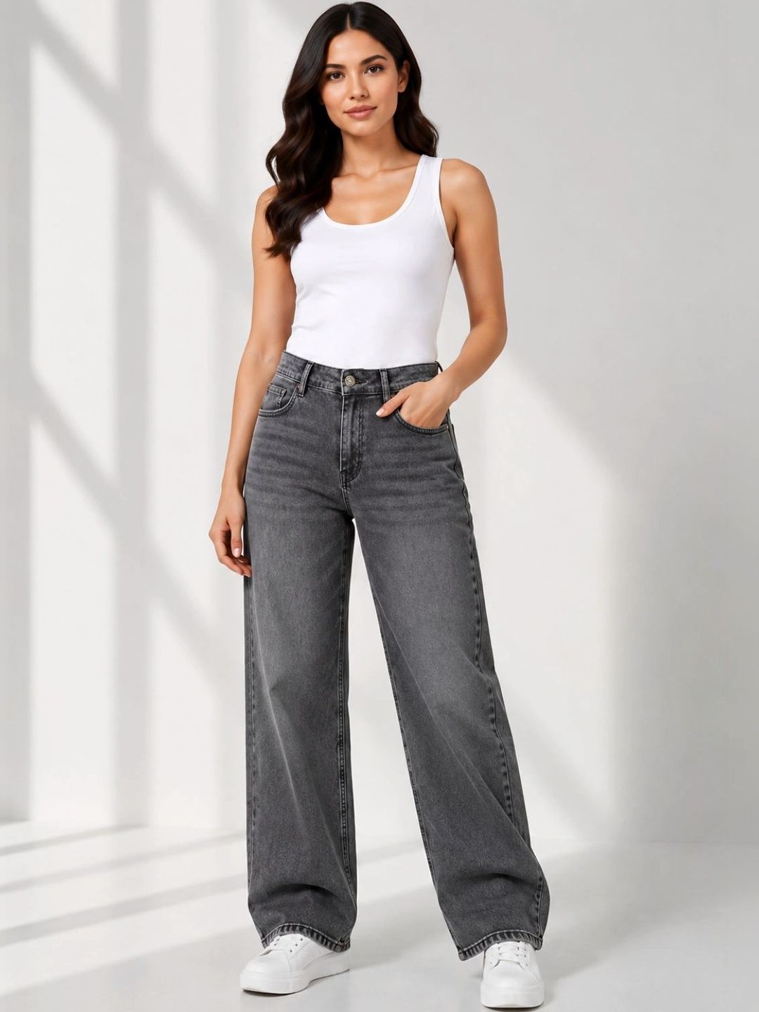 HERE&NOW Women Classic Straight Fit Mid-Rise Stretchable Jeans-picture-54