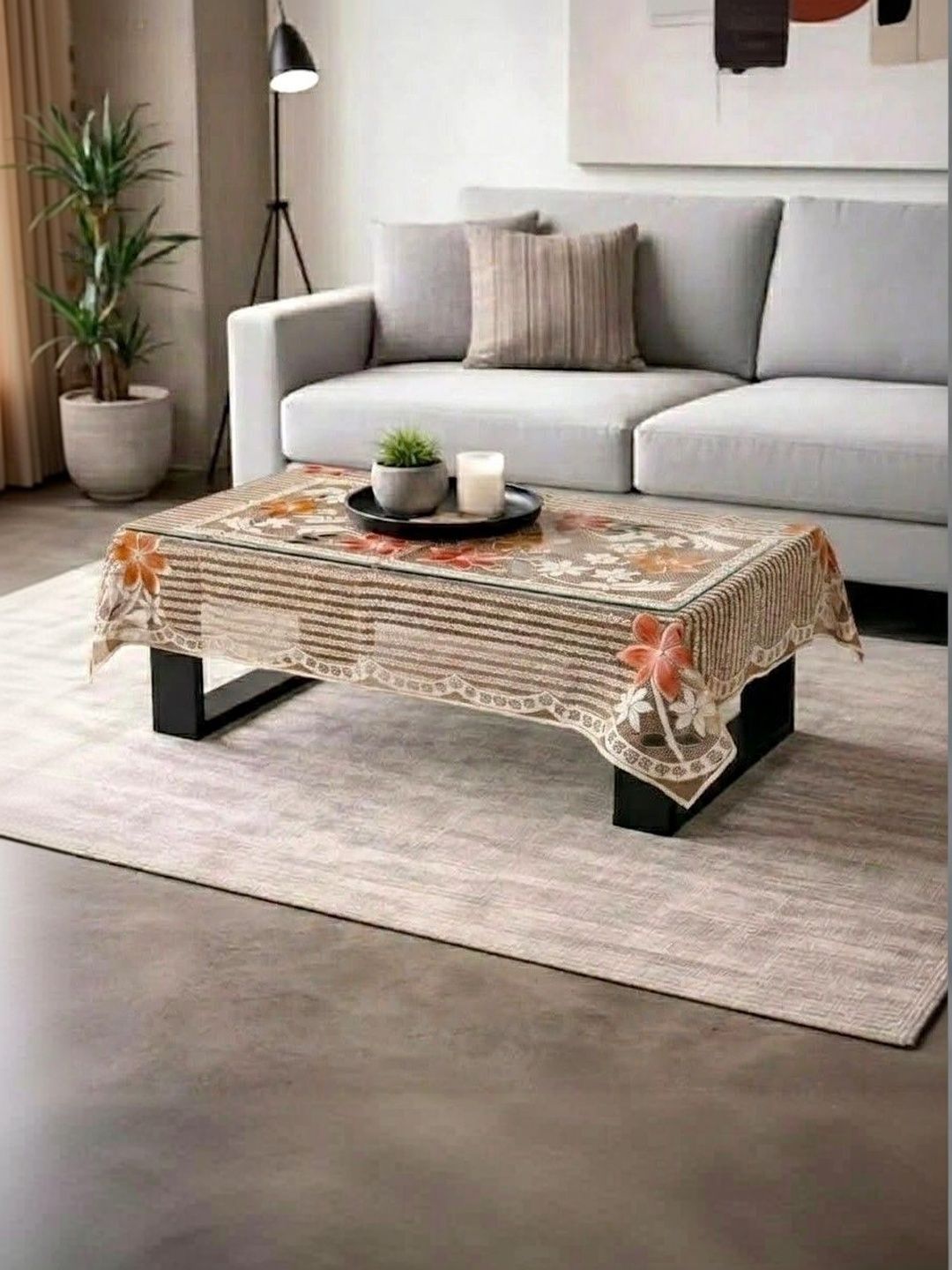 RYKA Rust Floral Cotton 4-Seater Table Cover with Embroidered details-picture-46