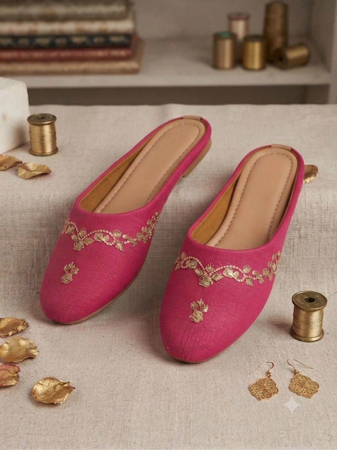 Twirl & Toe Women Embellished Ethnic Mules with Embroidered Flats-image-18