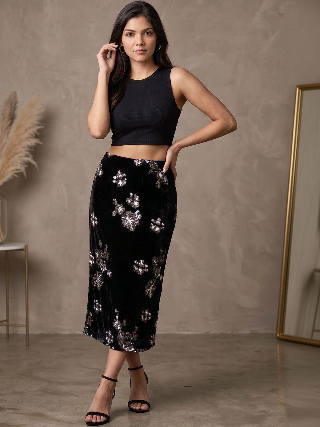MASK Women Embellished Midi Straight Skirt-picture-11