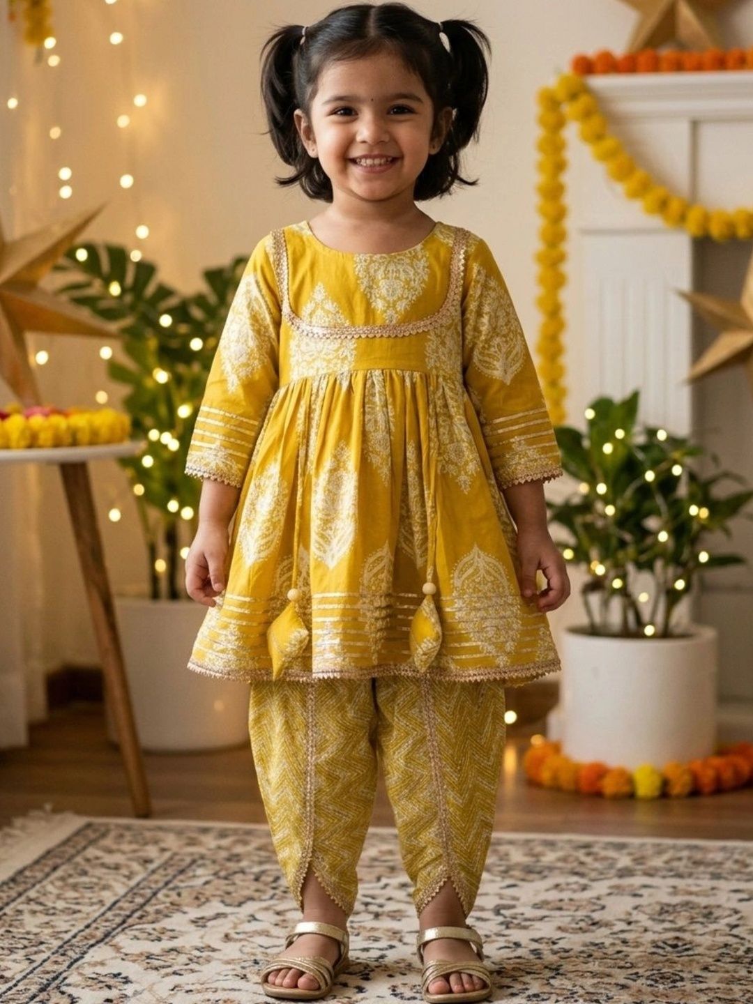 chirpytroops Girls Ethnic Motifs Printed Empire Pure Cotton Kurta with Dhoti Pants-picture-15