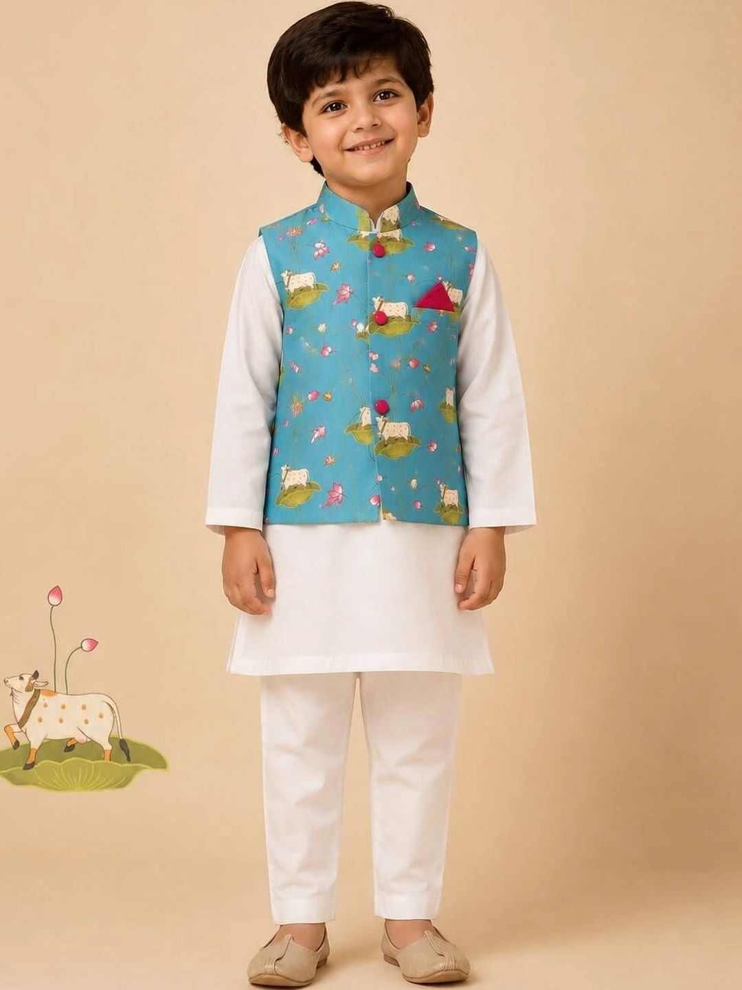 Cute Couture Boys Regular Pure Cotton Kurta with Trousers-picture-23