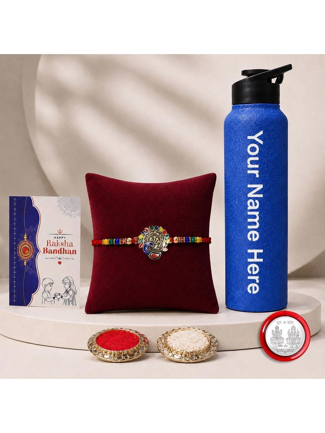 Myntra Elegant Homes Rakhi With Greeting Card Water Bottle Silver Coin & Roli Chawal-picture-34