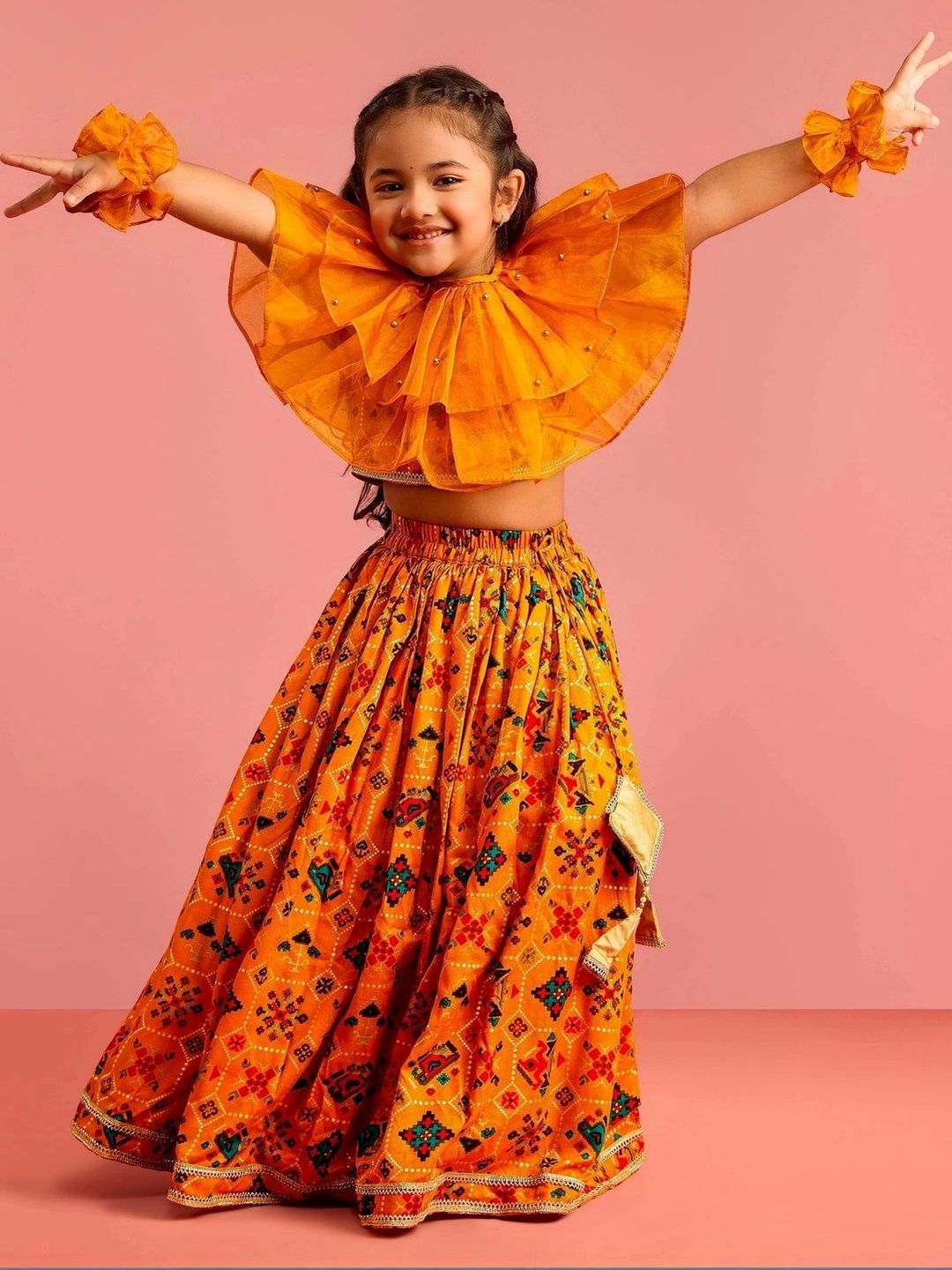 VASTRAMAY Girls Printed Beads and Stones Ready to Wear Lehenga &-picture-47