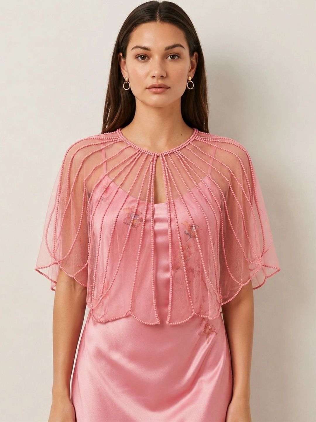 Zarinivas Women Party Embellished Crop Sheer Shrug-image-13