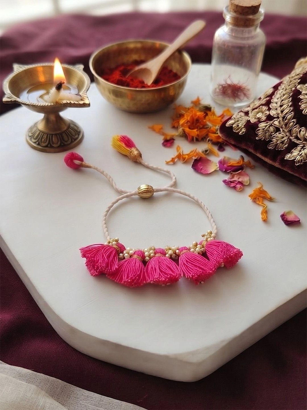 ADVIKA CREATIONS Pink Tassel Lumba Rakhi for Sister & Bhabhi-picture-27