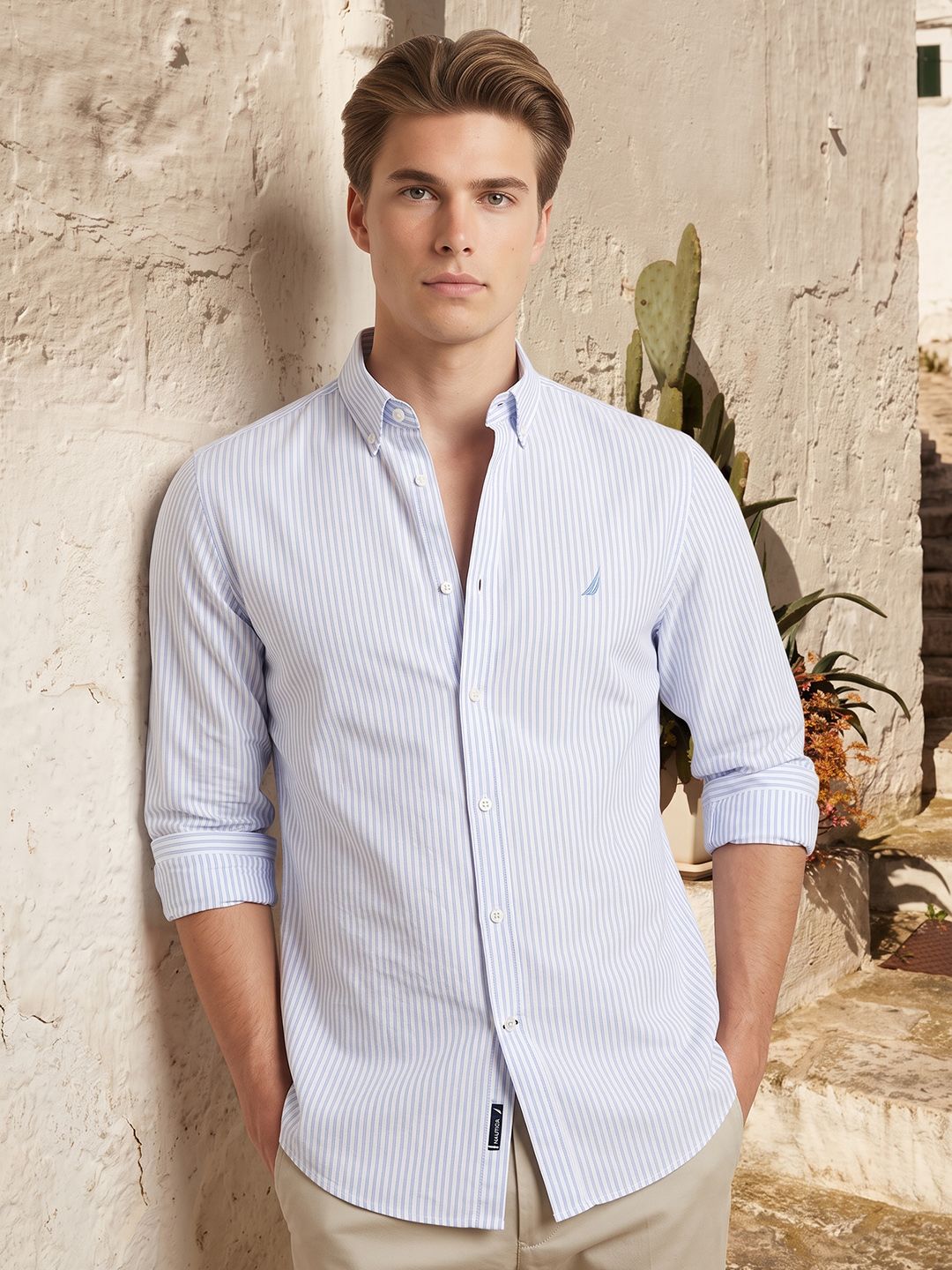 Nautica Vertical Striped Pure Cotton Casual Shirt-image-36