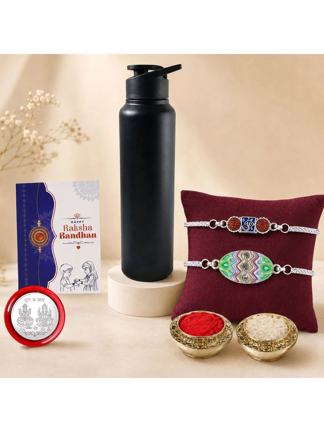 Myntra Elegant Homes Set Of 7 Rakhi Gift Set With Silver Coin, Greeting Card & Roli Chawal-image-9