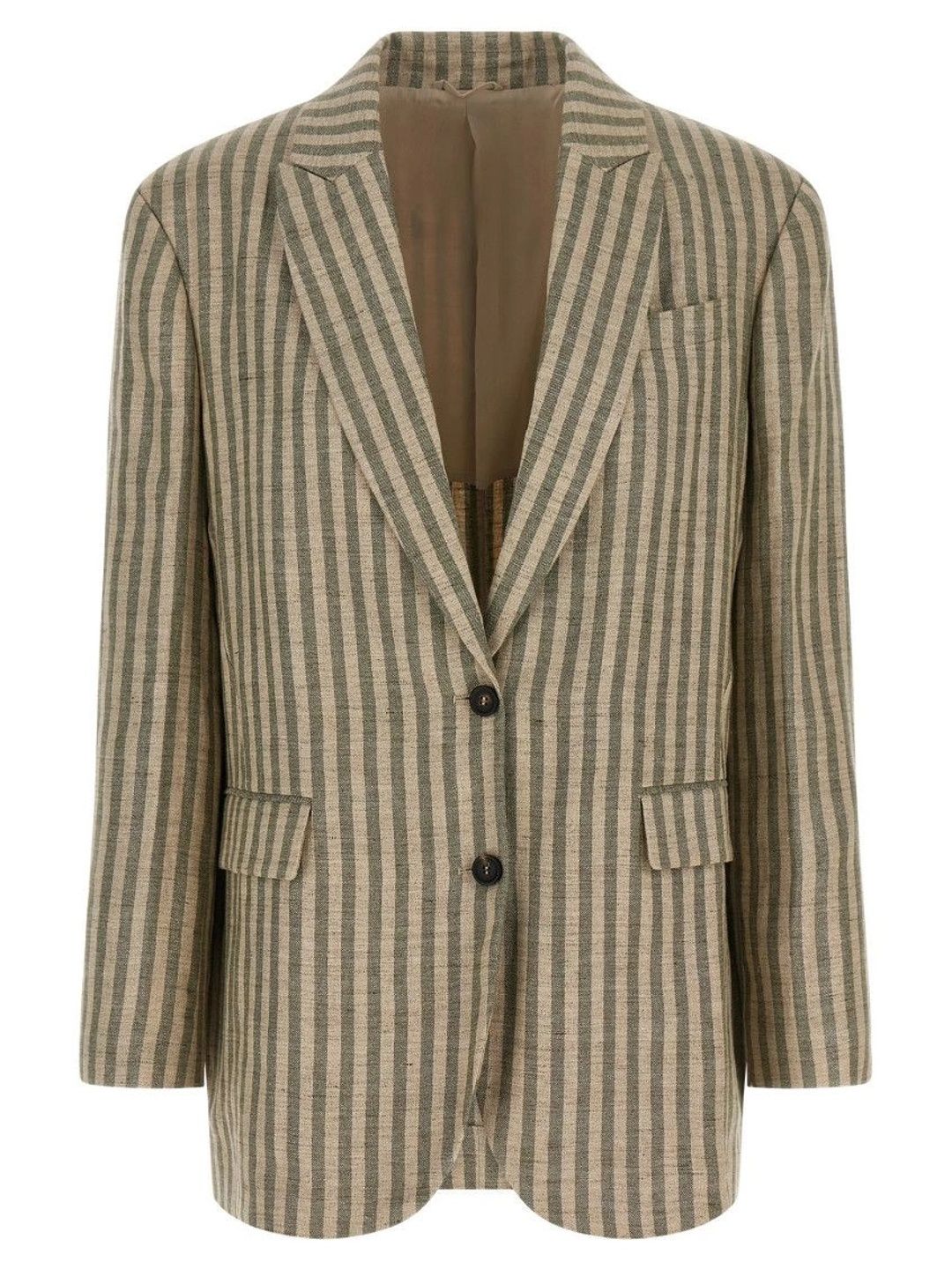 Brunello Cucinelli Green Stripes Notched Lapel Blazer-picture-26