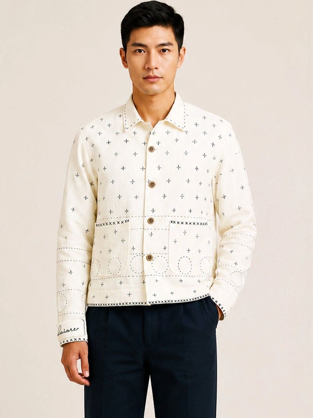 VELVIORE Men Open Front Jacket with Embroidered-image-16