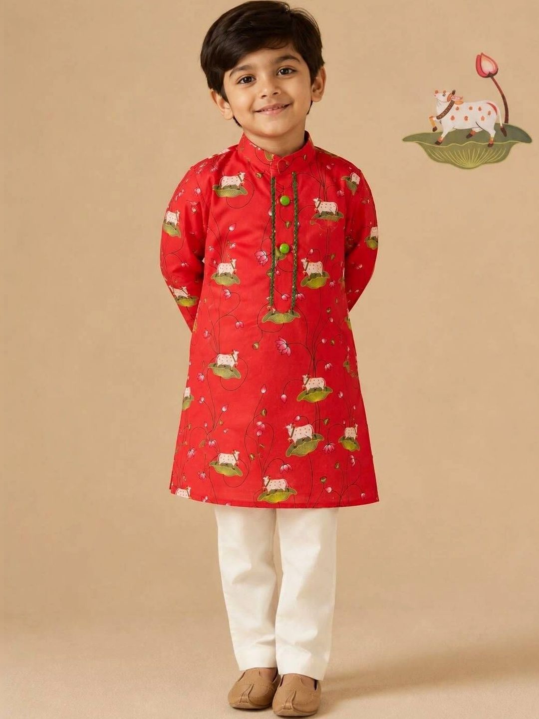 Cute Couture Boys Ethnic Motifs Printed Regular Pure Cotton Kurta with Trousers-image-21