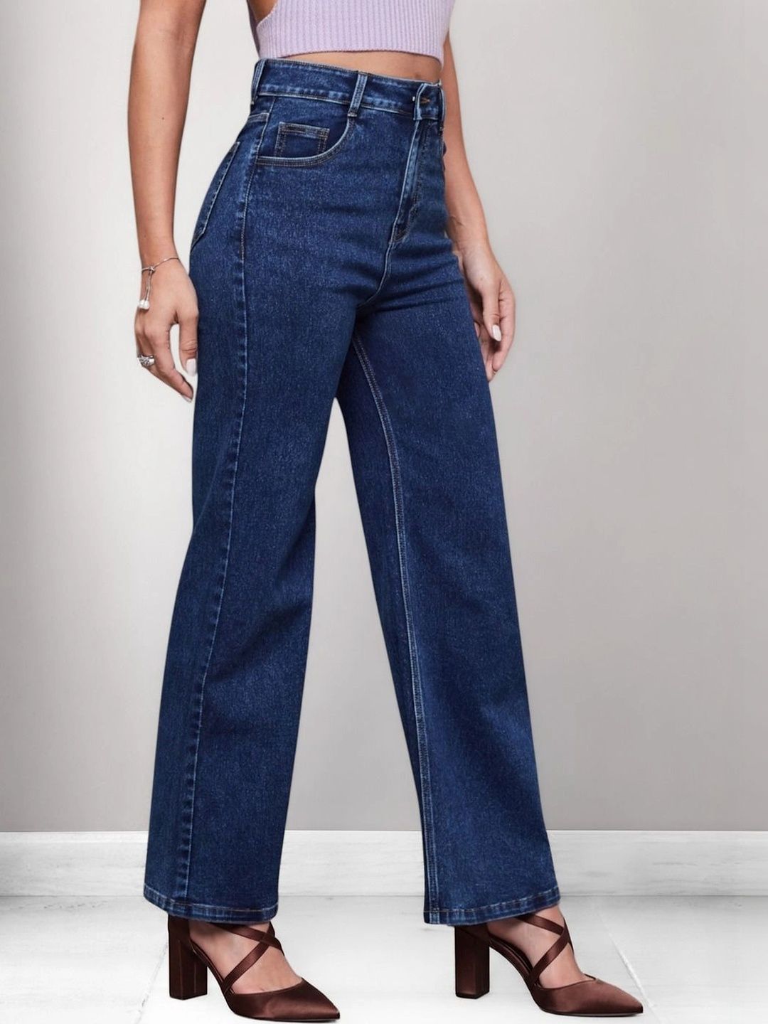 Miss Chase Women Wide Leg High-Rise Light Fade Stretchable Jeans-picture-33