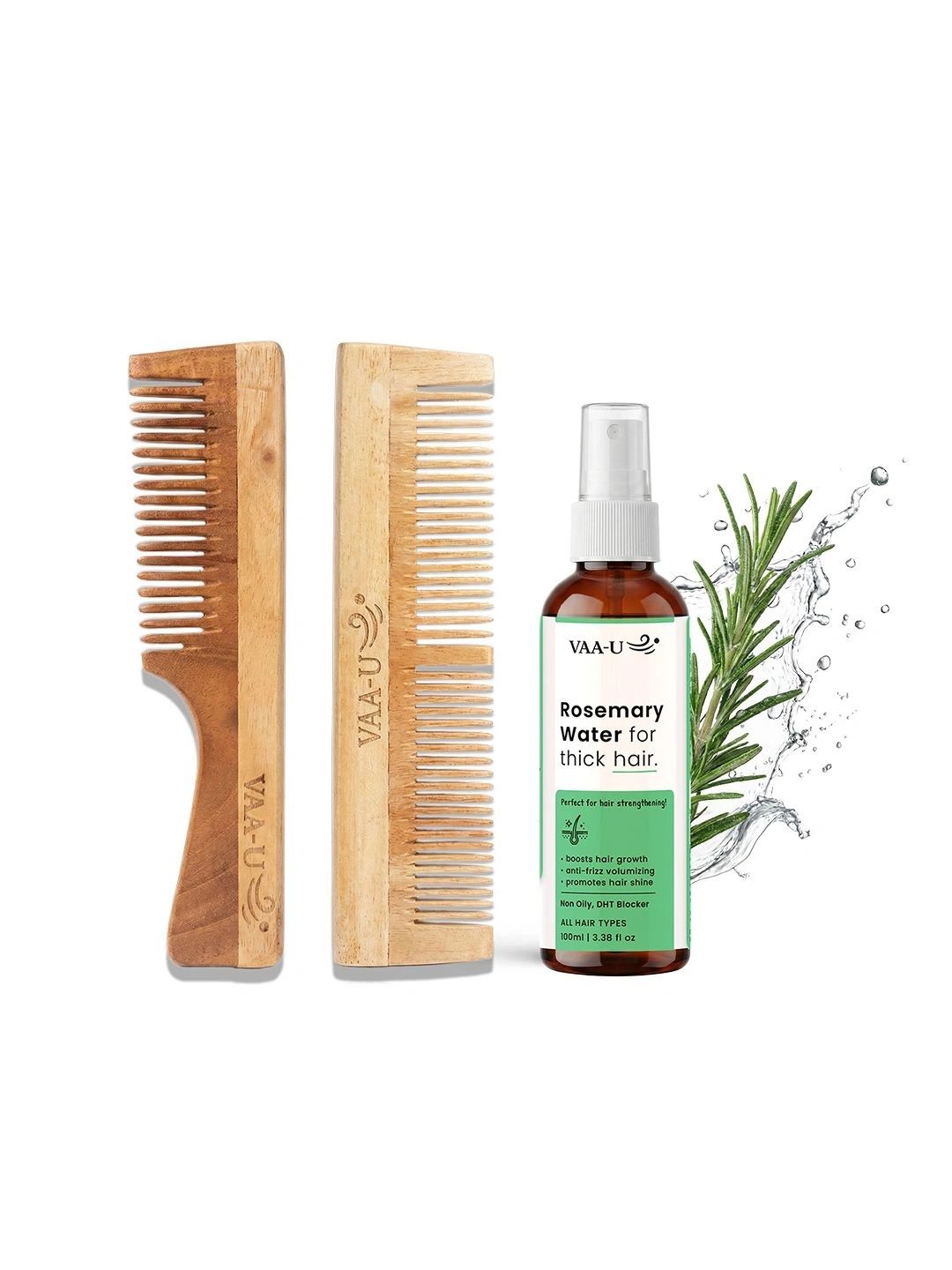 VAA-U Set Of 3 Rosemary Hair Growth Spray -100 ml & Neem Wood Handle Comb & Long Comb-picture-24
