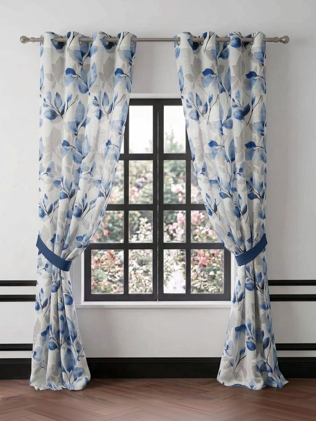 KANUM Blue Set of 2 Floral Long Door Curtain-picture-32