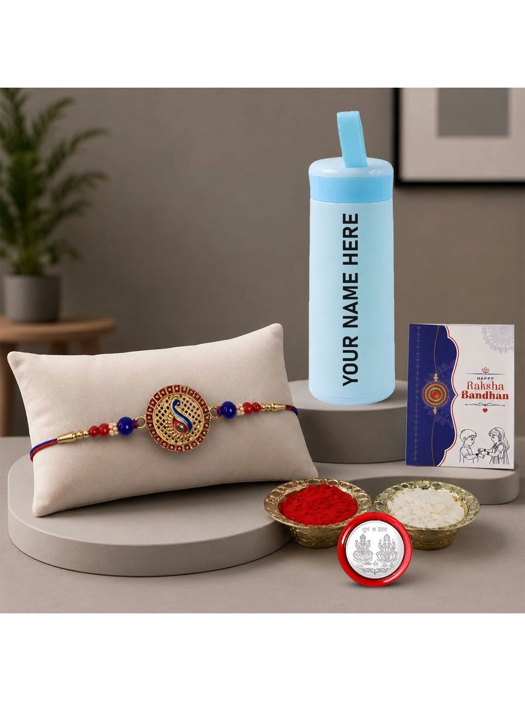 Myntra Elegant Homes Rakhi With Greeting Card Water Bottle Silver Coin & Roli Chawal-picture-28