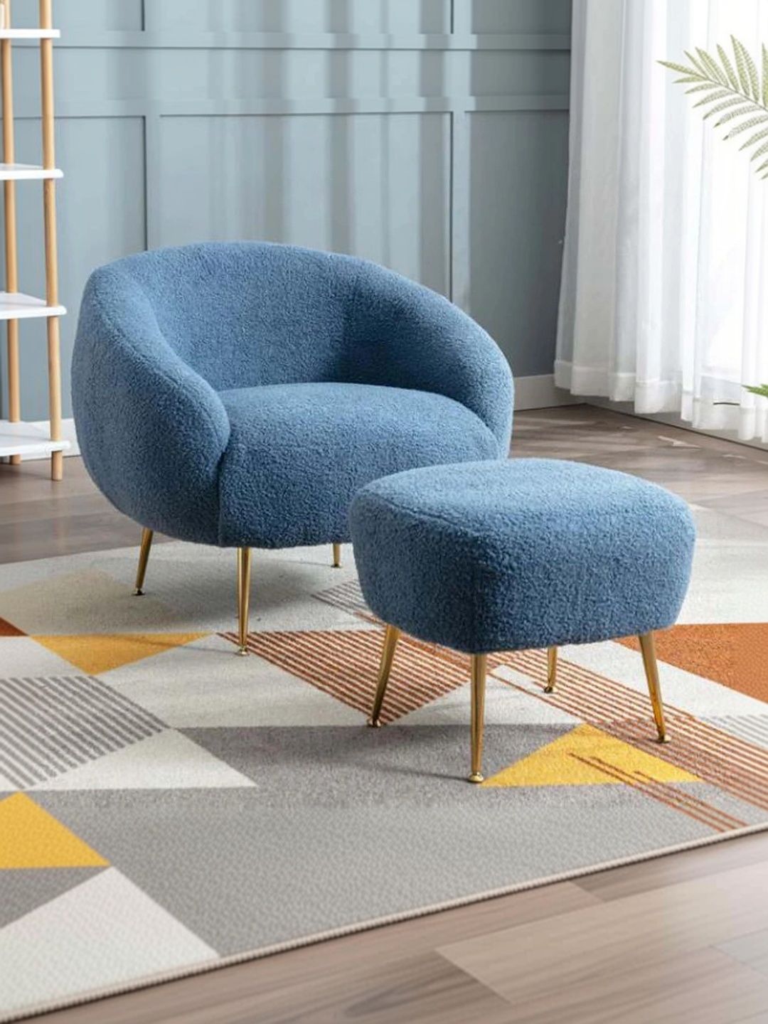 INDIAWOODMART Blue Wooden Lounge Chair-picture-13