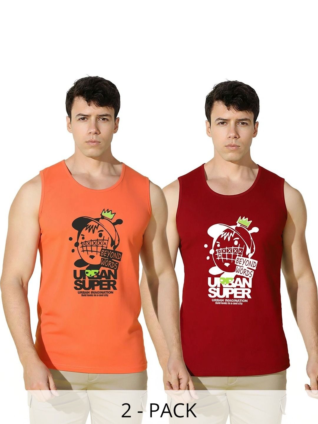 SLOWLORIS Pack of 2 Printed Cotton Gym Vest-picture-47