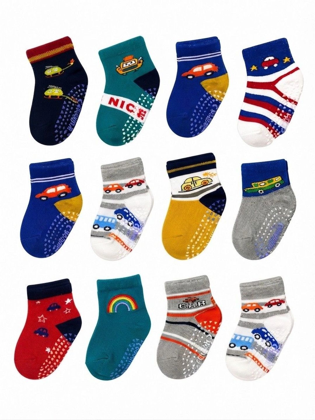 Nihvi Unisex Kids Pack of 4 Cotton Blend Assorted Patterned Ankle Length Socks-picture-21