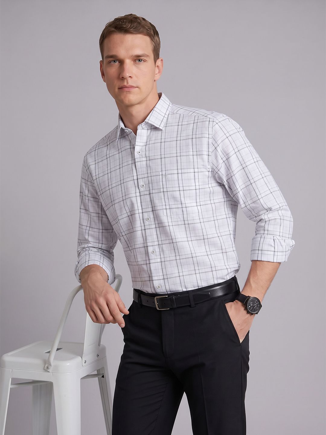 Arrow Slim Fit Checked Formal Shirt-image-13