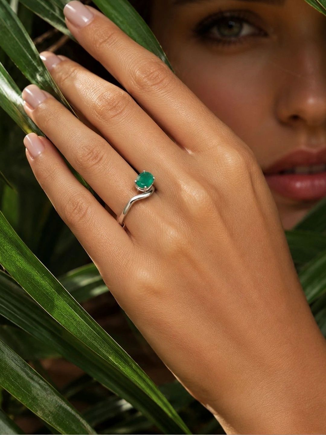 Stone Story By Shruti Women Sterling Silver Gold-Plated Cubic Zirconia Finger Ring-image-21