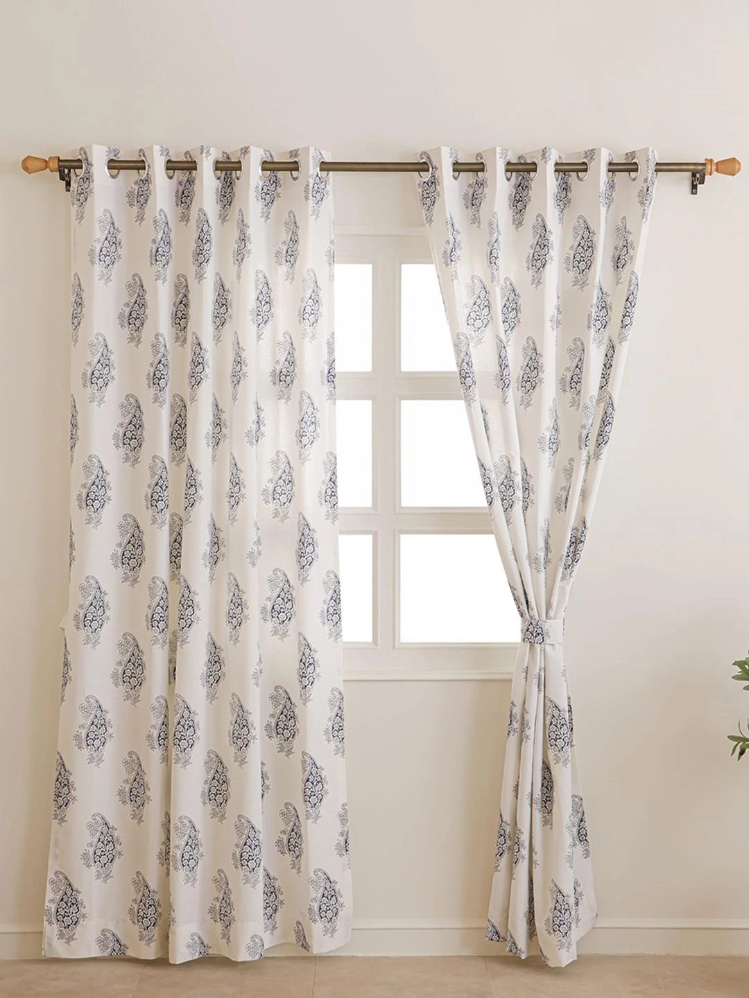 Aura Off White & Navy Blue Set of 2 Sheer Long Door Curtain-image-42