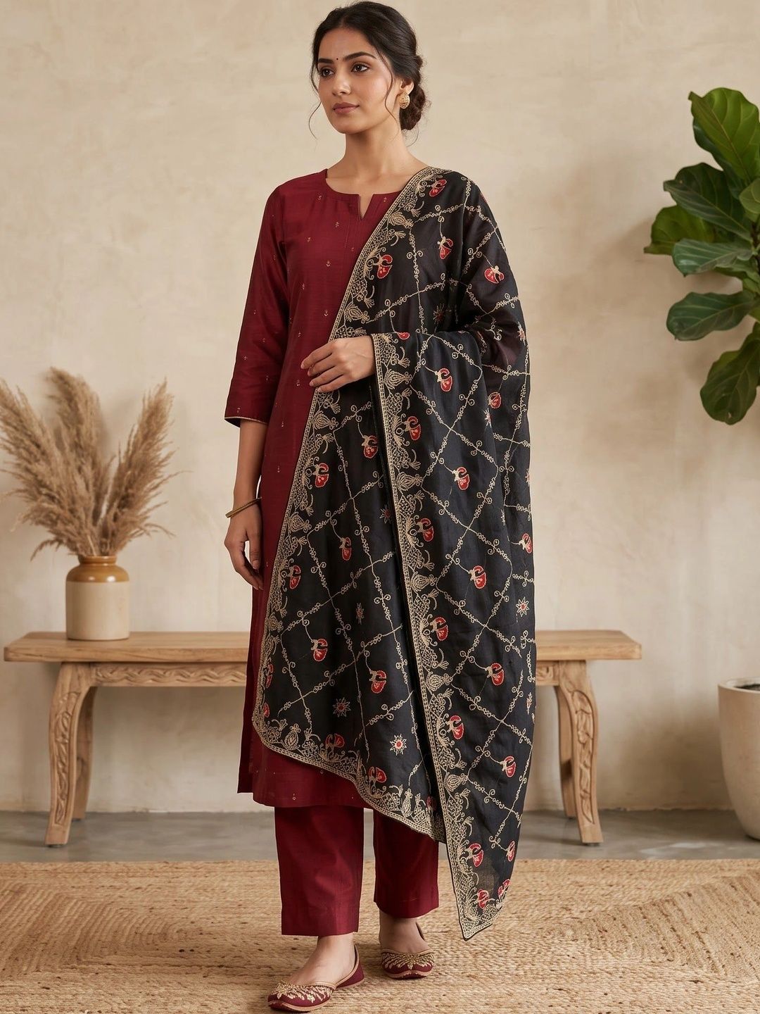 Komurr Ethnic Motifs Embroidered Dupatta with Thread Work-picture-45