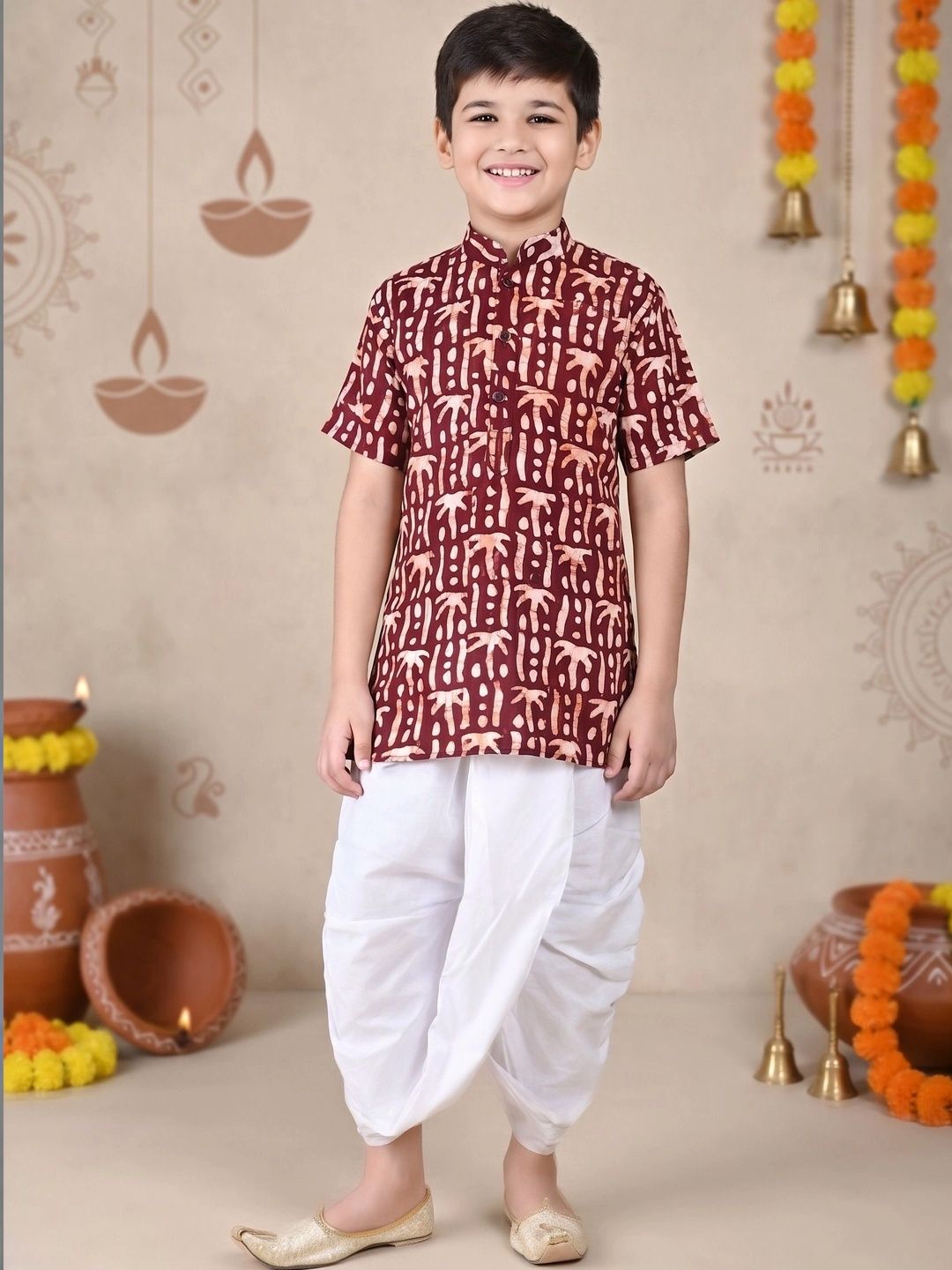 HUMAN CHOICE Boys Ethnic Motifs Printed Regular Pure Cotton Kurta with Dhoti Pants-picture-12