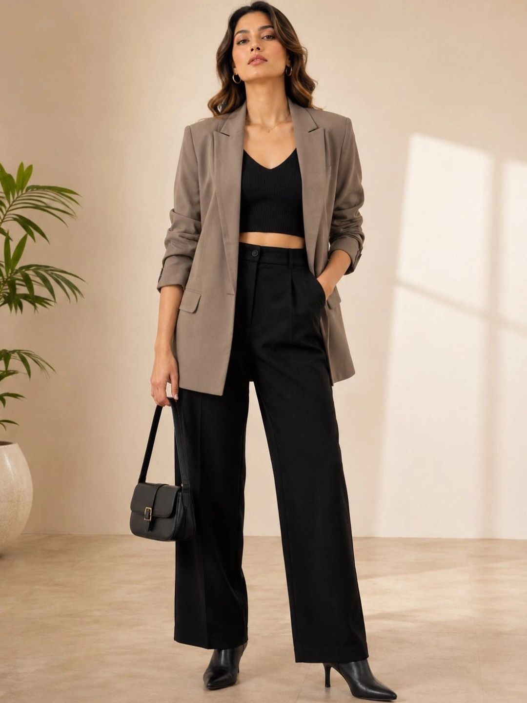 JUNE & HARRY Relaxed Fit Notched Lapel Collar Open Front Blazer-image-12