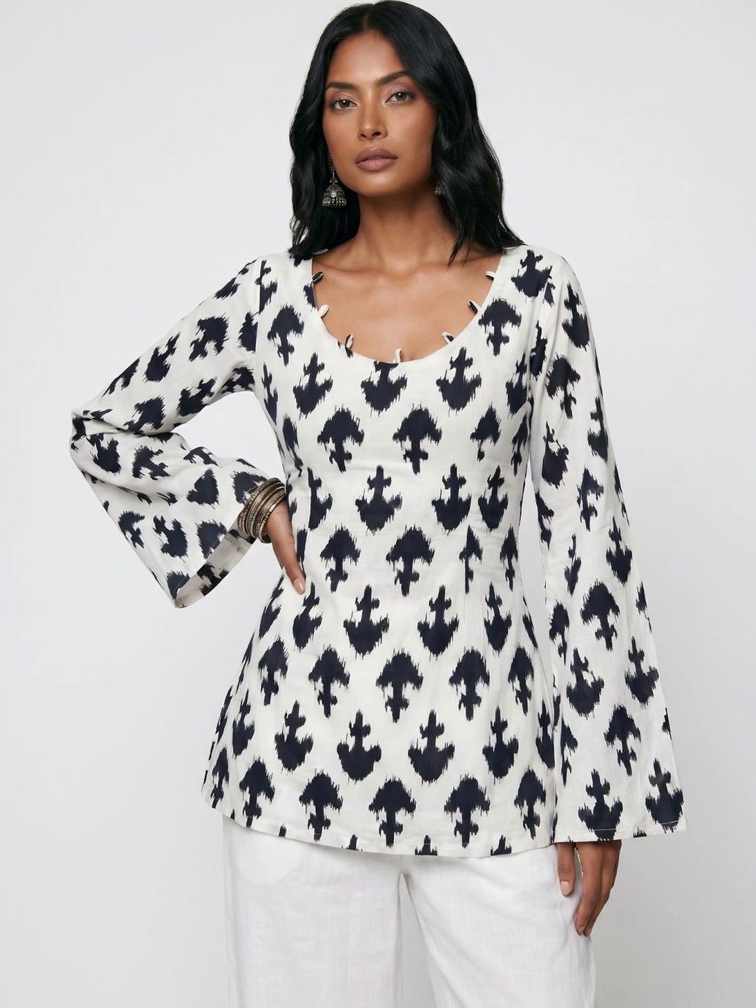 NISHORAMA Ethnic Motifs Printed Flared Sleeves Pure Cotton Kurti-picture-46
