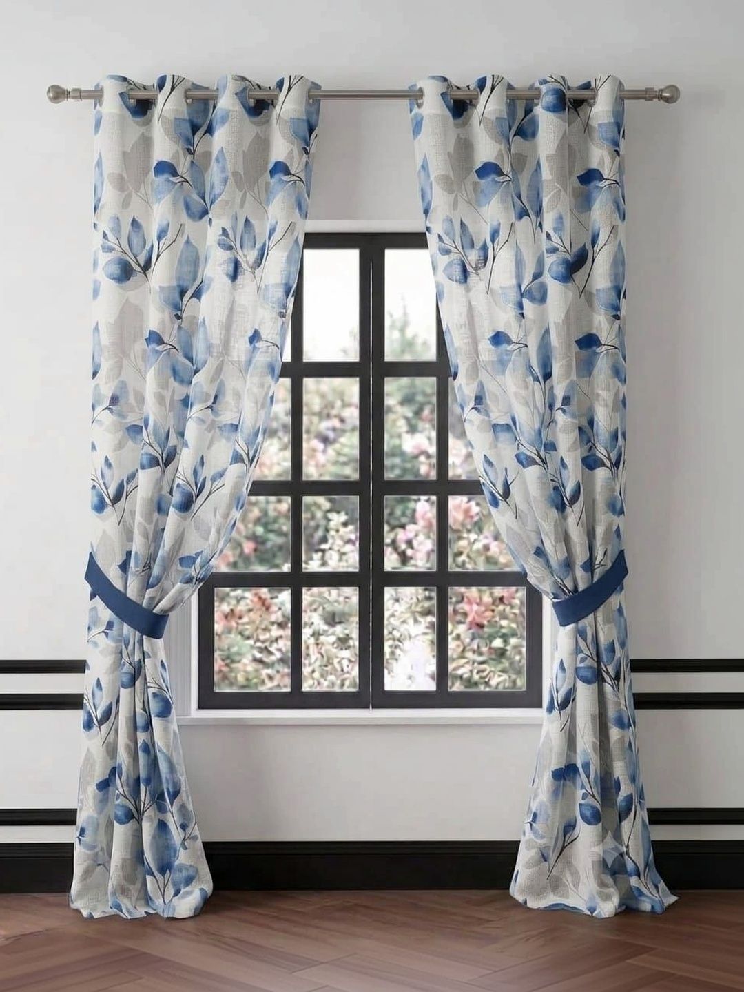 KANUM Blue Set of 2 Floral Window Curtain-picture-4
