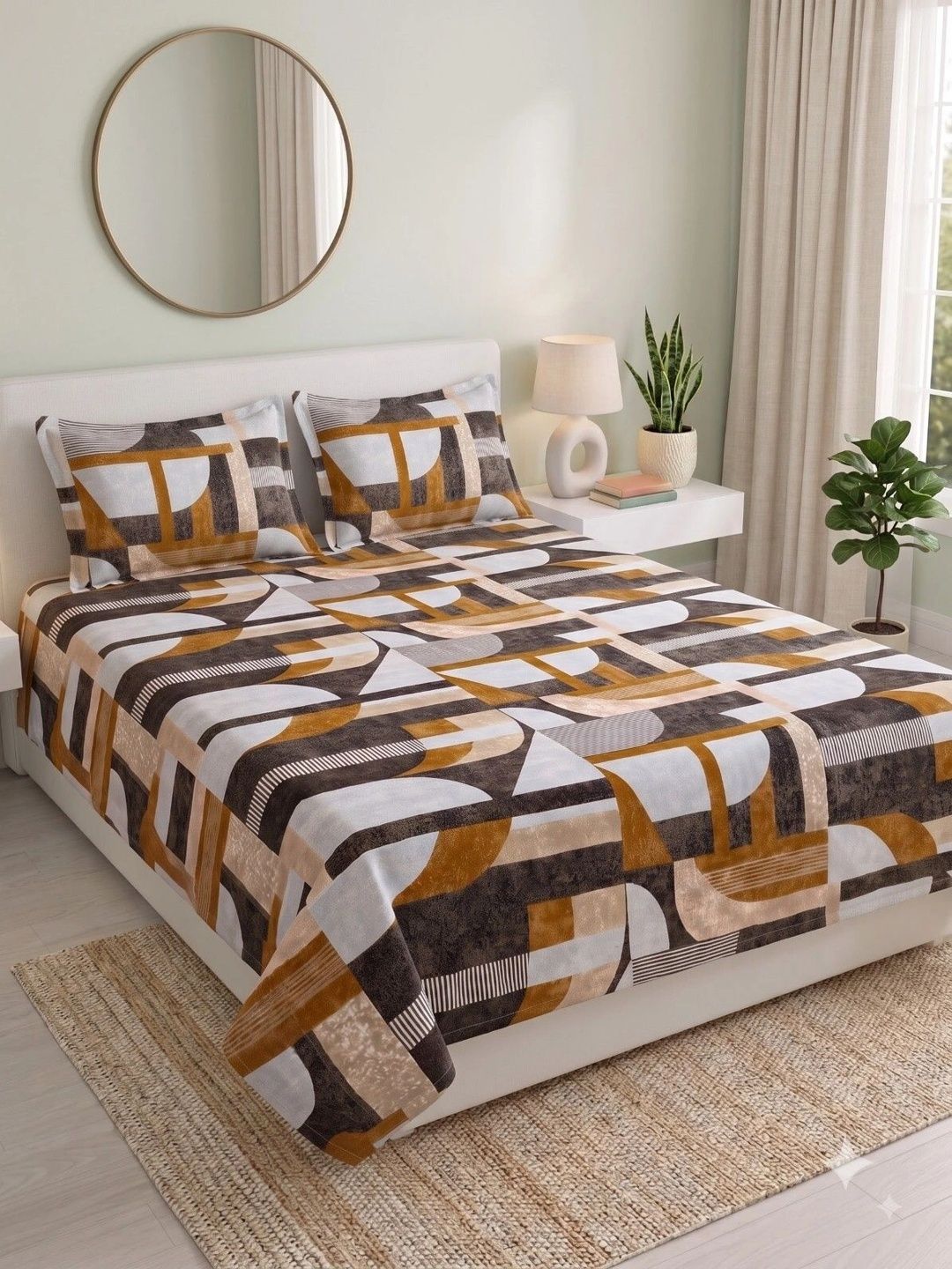 MAFATLAL White & Brown Queen Bedsheet with 2 Pillow Covers-image-44