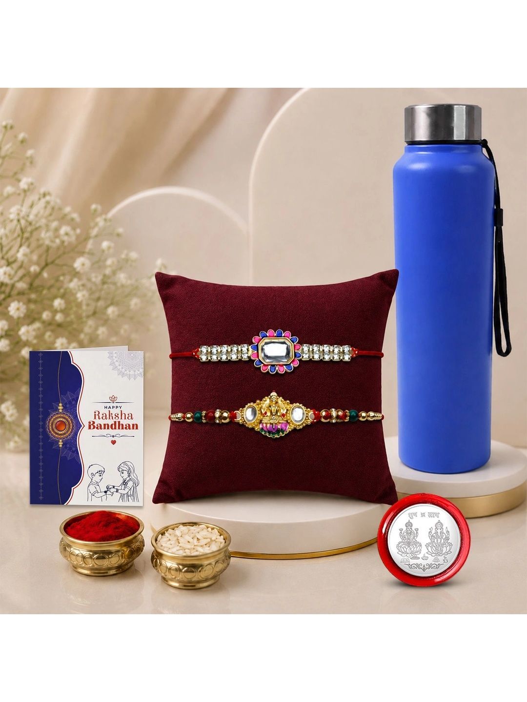 Myntra Elegant Homes Set Of 7 Rakhi Gift Set With Silver Coin, Greeting Card & Roli Chawal-picture-15