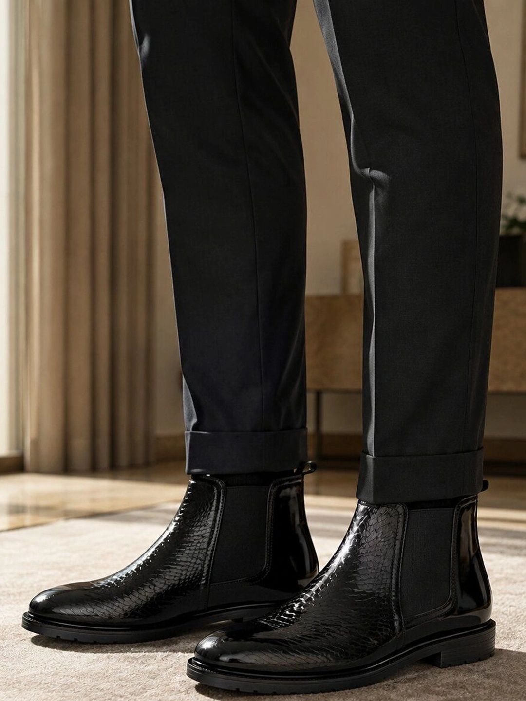 The Roadster Lifestyle Co Men Textured Round Toe Chelsea Boots-picture-24