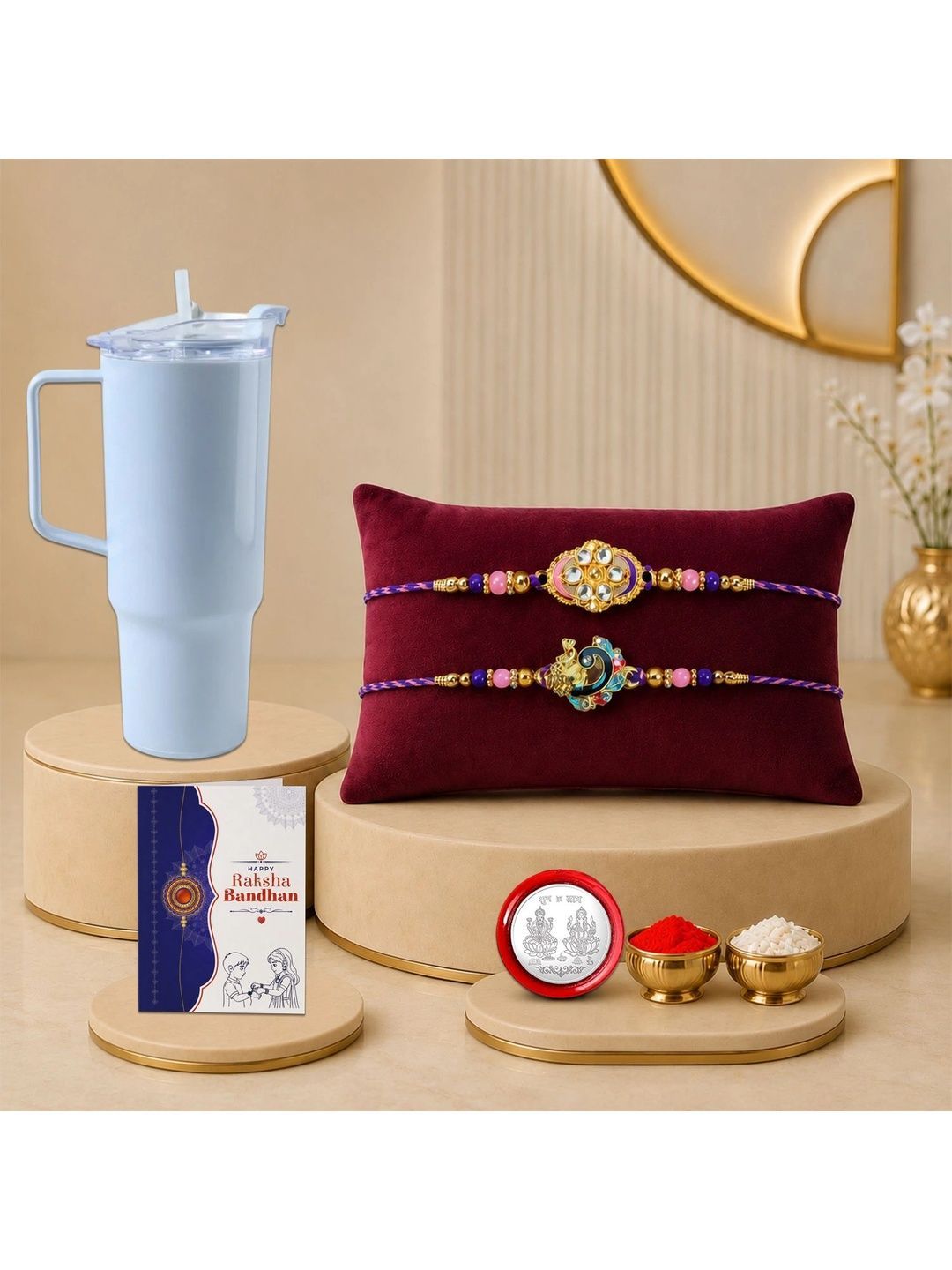 Myntra Elegant Homes Set Of 7 Rakhi Gift Set With Silver Coin, Greeting Card & Roli Chawal-picture-54