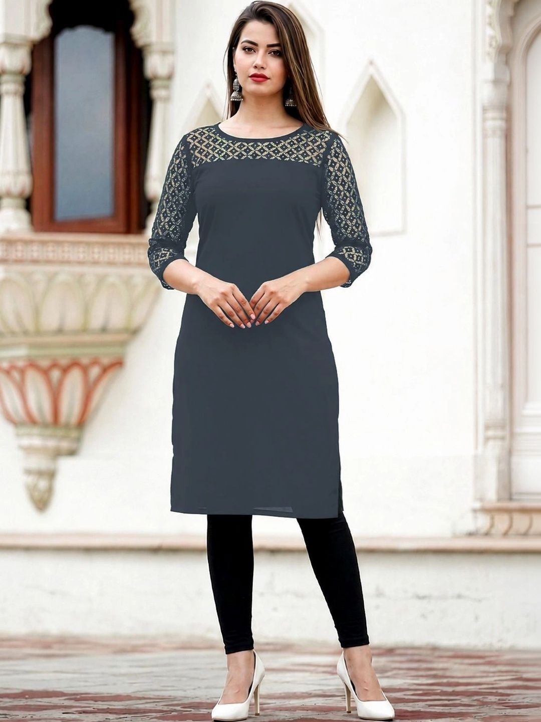Dream Beauty Fashion Women Geometric Woven Design Kurti-picture-29
