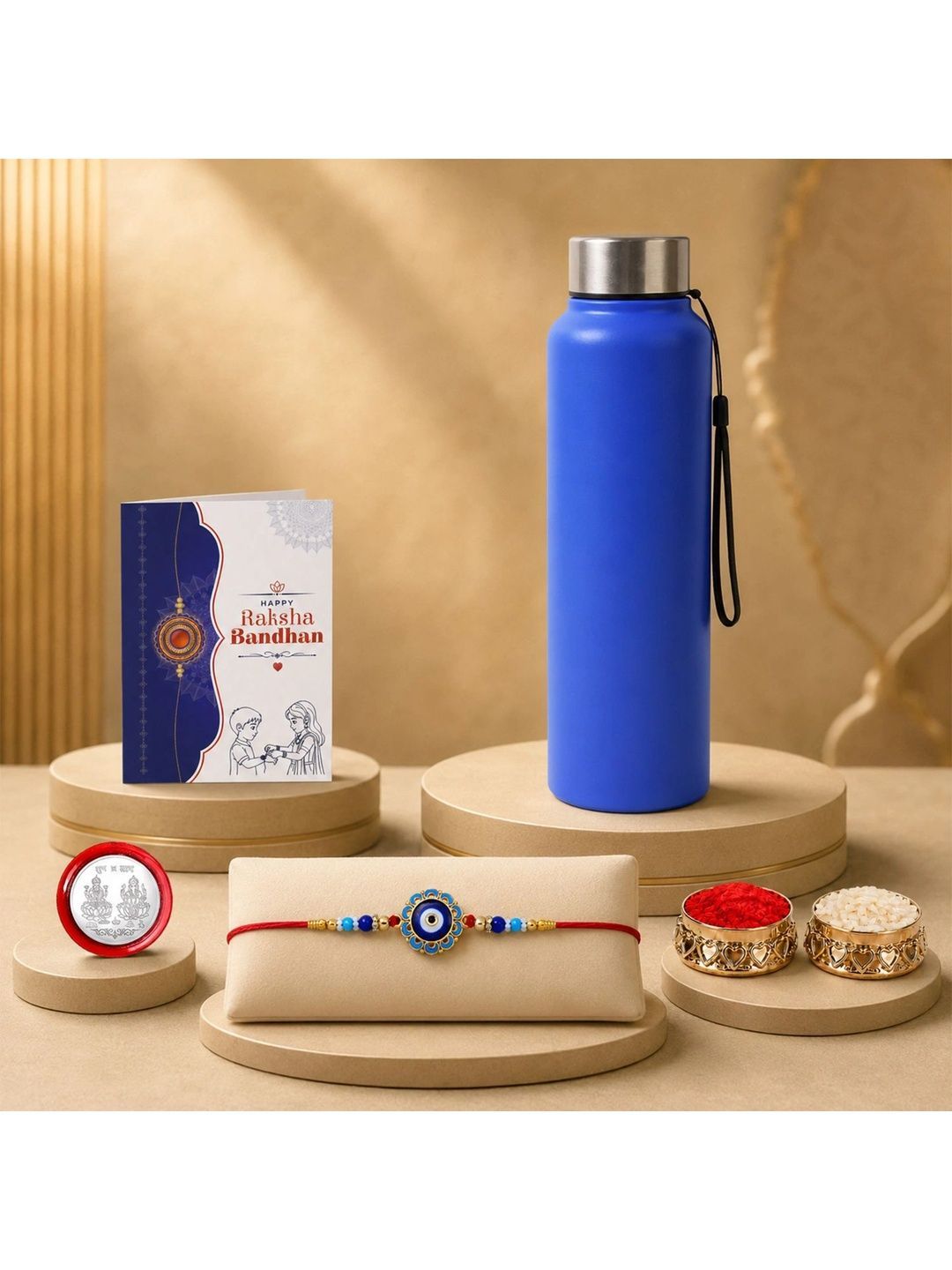 Myntra Elegant Homes Rakhi With Greeting Card Water Bottle Silver Coin & Roli Chawal-picture-56