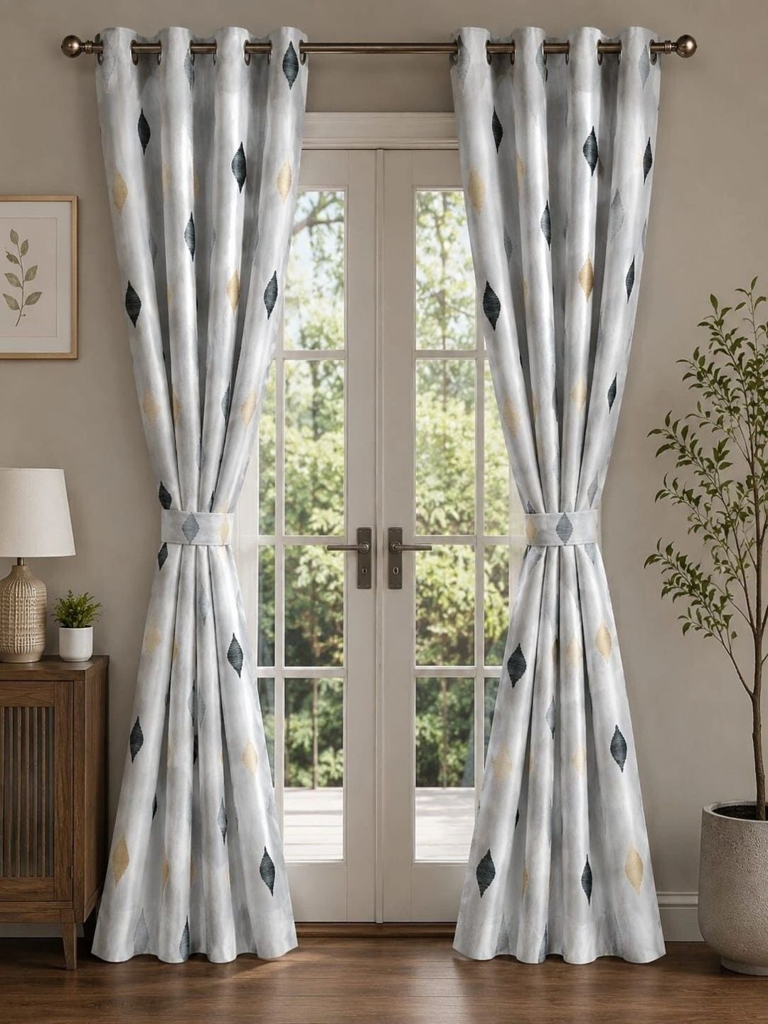 VRINDAKUL Multicoloured Set of 2 Geometric Sheer Door Curtain-picture-28