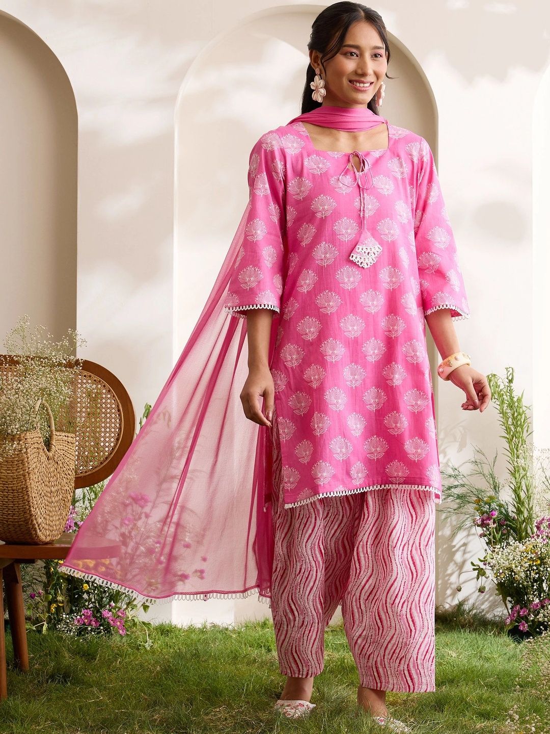 Khushal K Women Printed Pure Cotton Kurta with Palazzos & With Dupatta-picture-28
