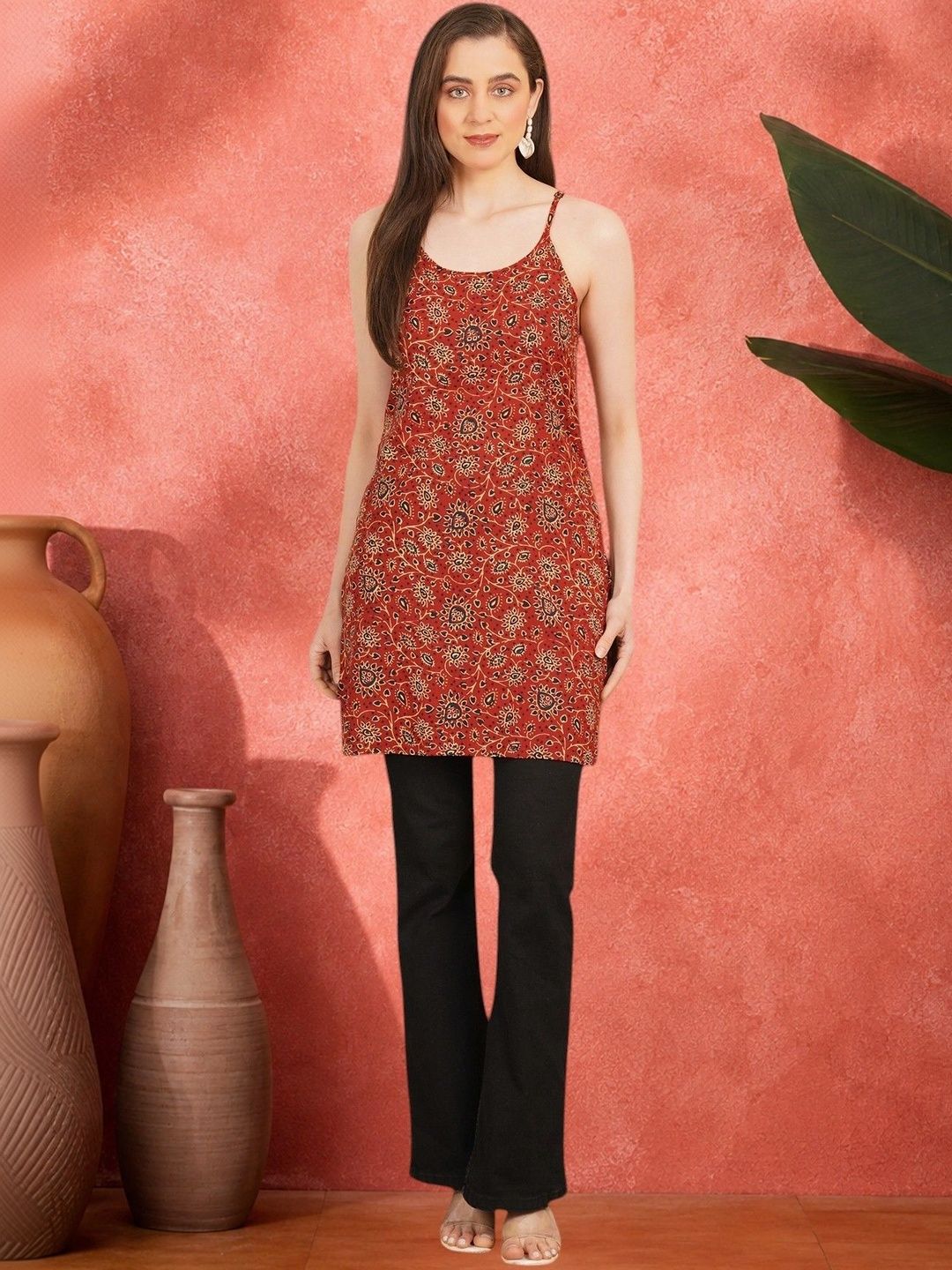 Sangria Ethnic Motifs Printed Pure Cotton Blend Khadi Kurti-picture-21