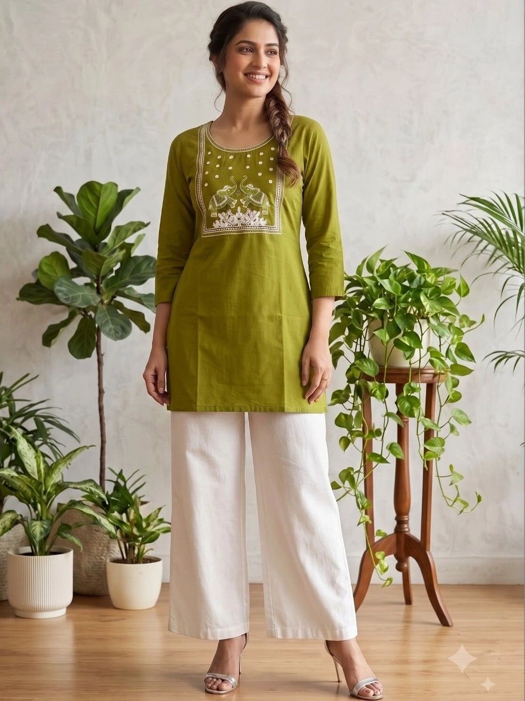 HOUSE OF AXI Ethnic Motifs Embroidered Thread Work Pure Cotton Thread Work Kurti-picture-40