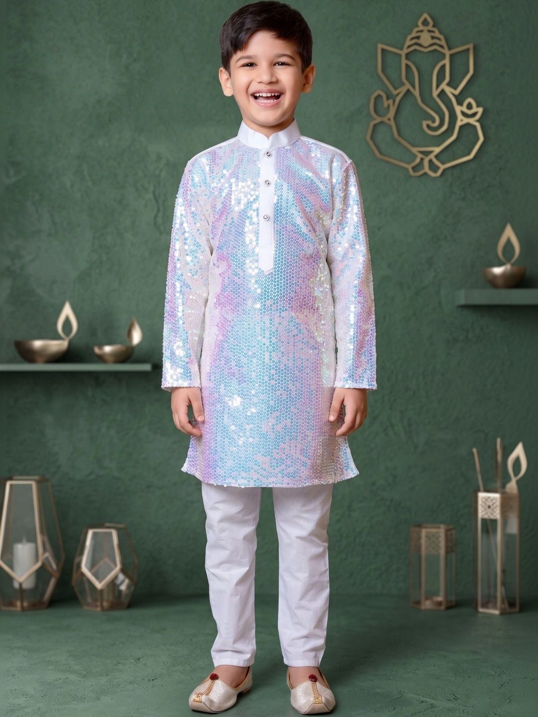 TAKE STYLE Boys Regular Sequinned Dupion Silk Kurta with Pyjamas-image-27