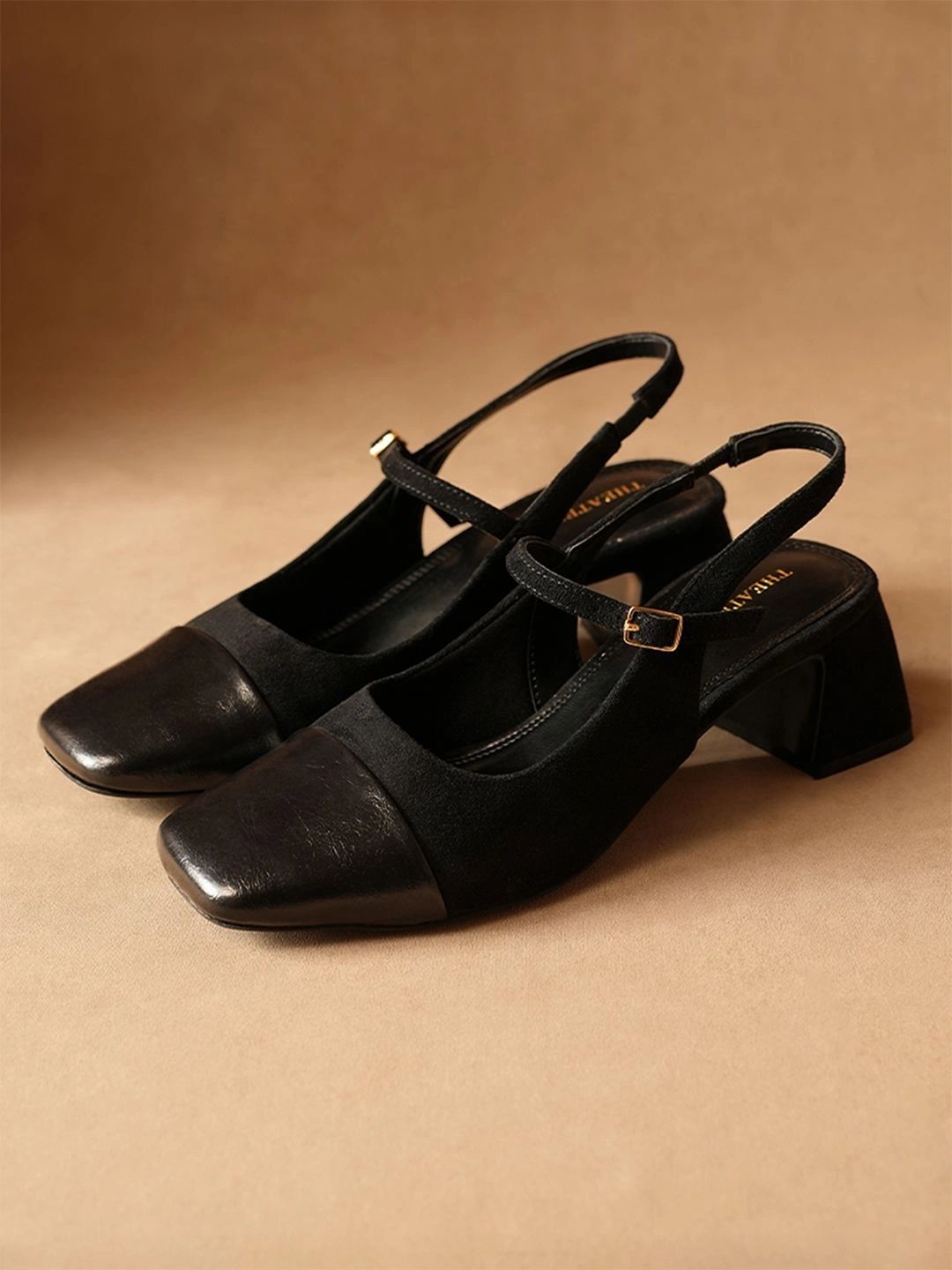 Theater Colourblocked PU Block Pumps with Buckles-picture-36