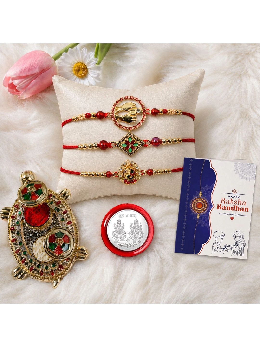 Myntra Elegant Homes Set of 8 Rakhi Gift Set With Silver Coin, Greeting Card & Roli Chawal-picture-24