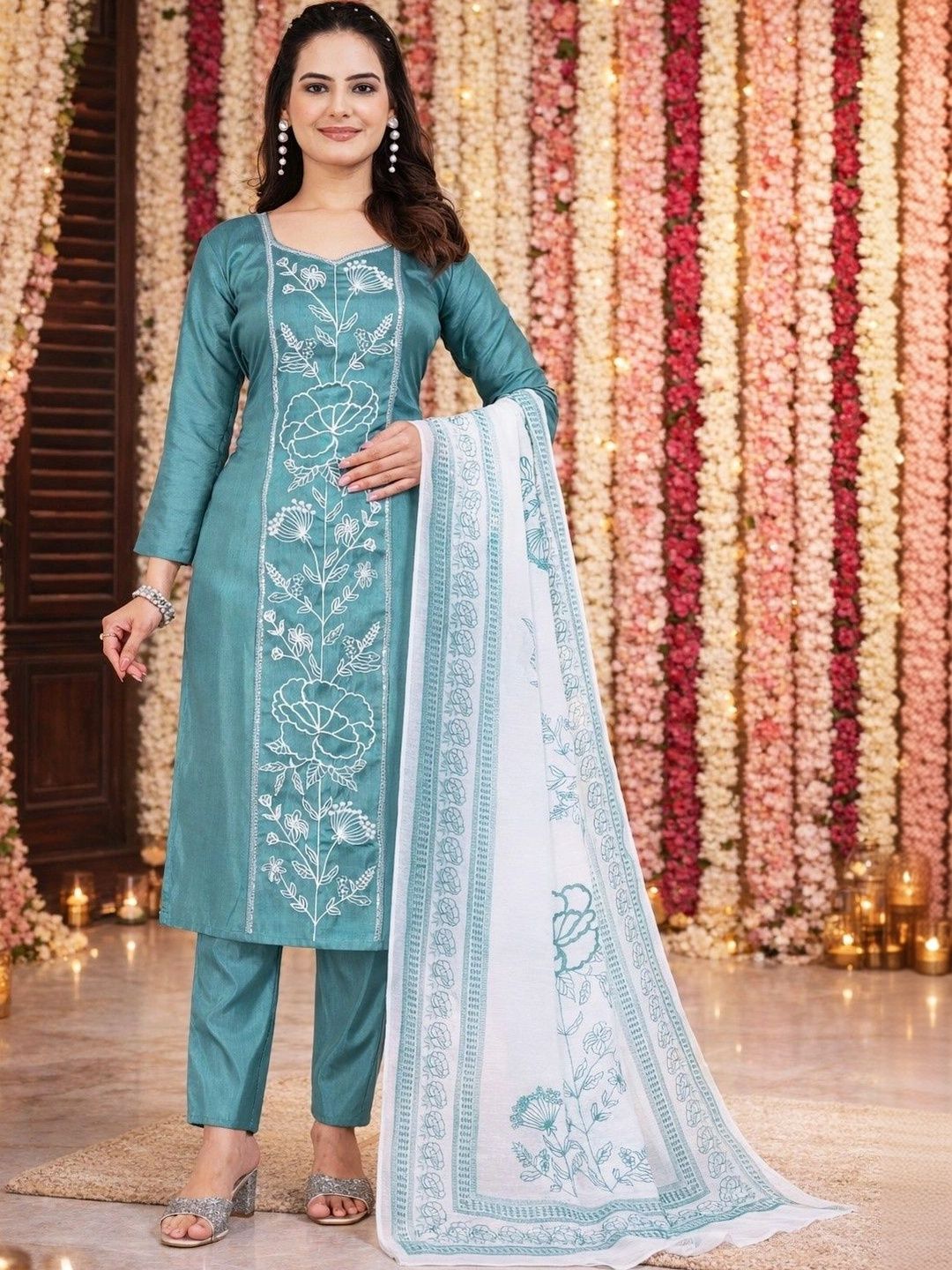 Chandbaali Women Ethnic Motifs Embroidered Regular Thread Work Kurta with Trousers & With Dupatta-picture-20