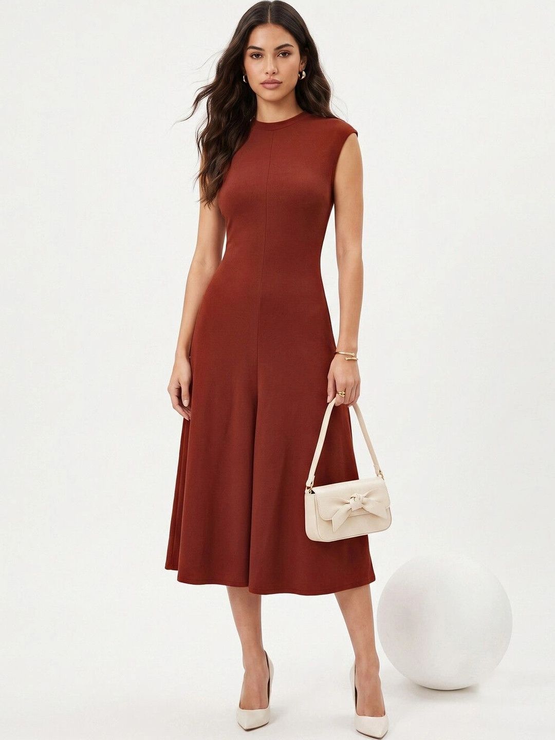 Selvia Puff Sleeve A-Line Midi Dress-picture-18