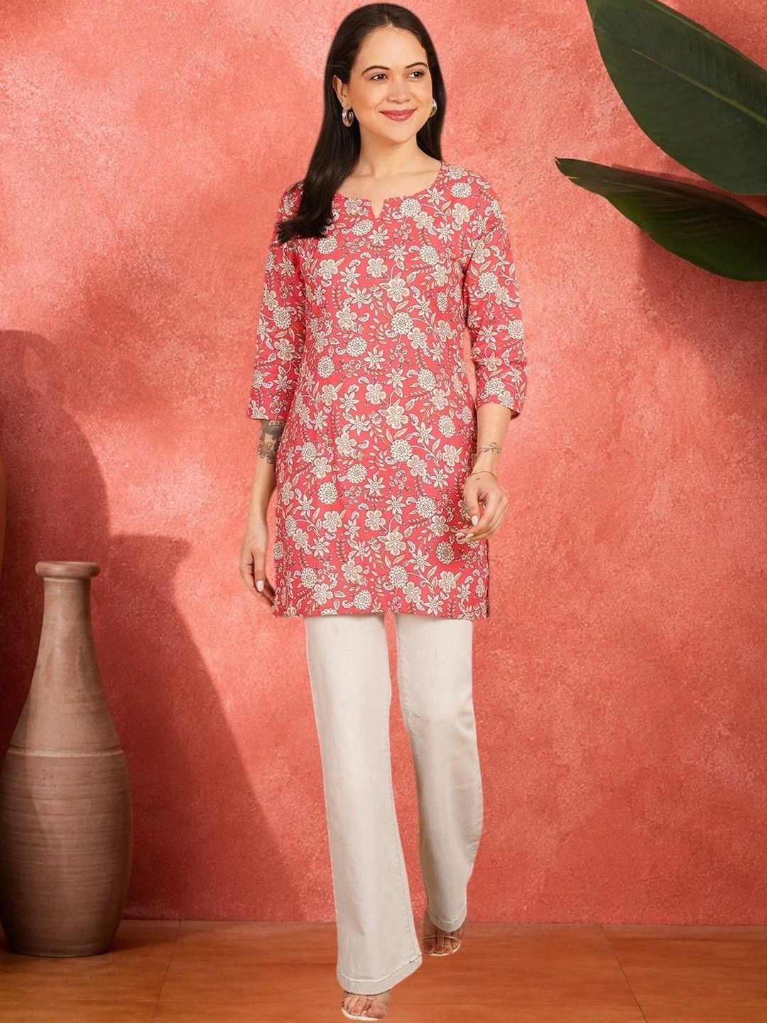 Sangria Floral Printed Pure Cotton Blend Khadi Kurti-picture-37